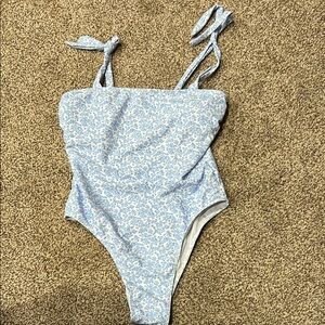 Blue and White Polka Dot One Piece Swimsuit with Adjustable Straps
